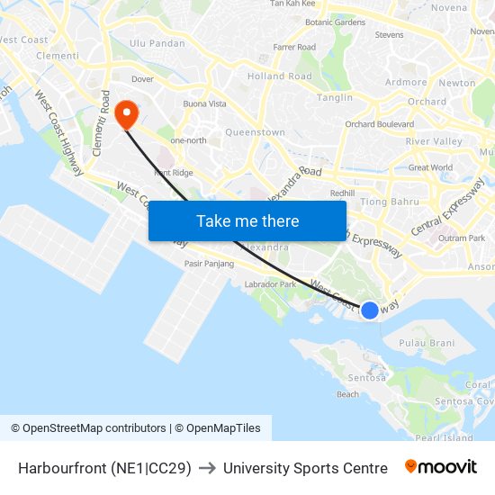Harbourfront (NE1|CC29) to University Sports Centre map