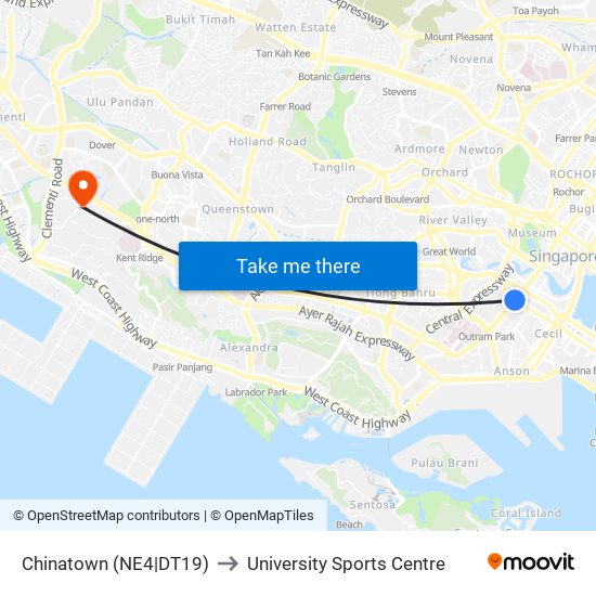 Chinatown (NE4|DT19) to University Sports Centre map