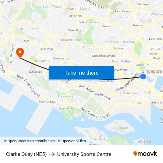 Clarke Quay (NE5) to University Sports Centre map