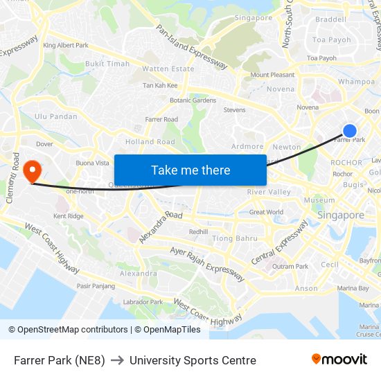 Farrer Park (NE8) to University Sports Centre map
