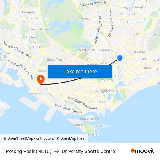 Potong Pasir (NE10) to University Sports Centre map