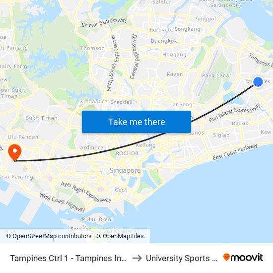 Tampines Ctrl 1 - Tampines Int (75009) to University Sports Centre map