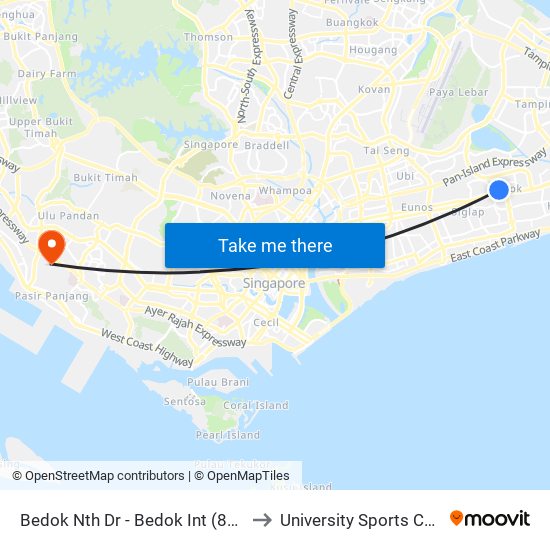 Bedok Nth Dr - Bedok Int (84009) to University Sports Centre map