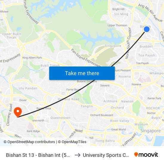 Bishan St 13 - Bishan Int (53009) to University Sports Centre map