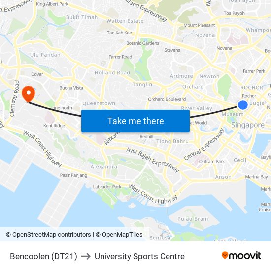 Bencoolen (DT21) to University Sports Centre map