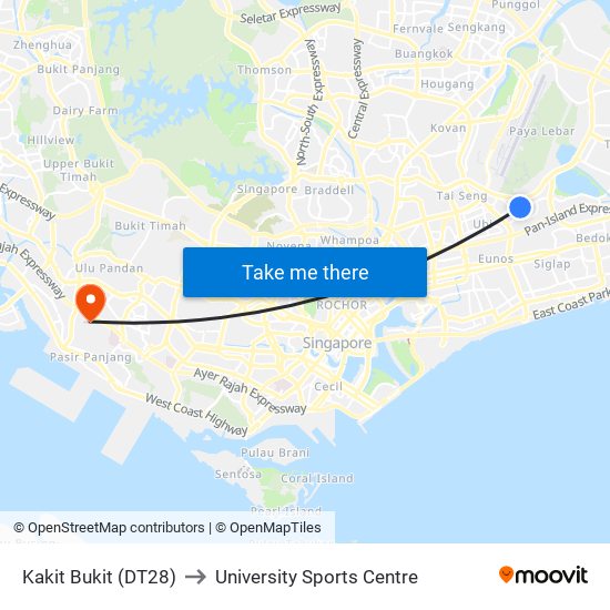 Kakit Bukit (DT28) to University Sports Centre map