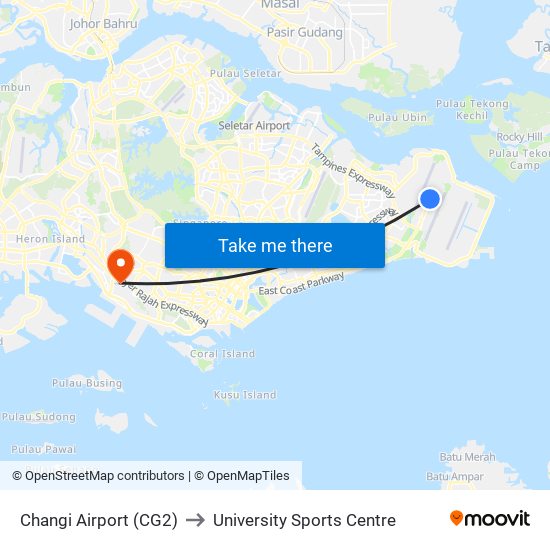 Changi Airport (CG2) to University Sports Centre map