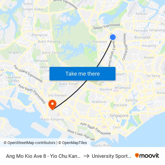 Ang Mo Kio Ave 8 - Yio Chu Kang Int (55509) to University Sports Centre map