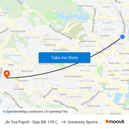 Jln Toa Payoh - Opp Blk 195 (52089) to University Sports Centre map