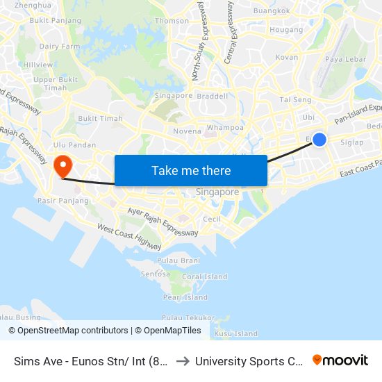 Sims Ave - Eunos Stn/ Int (82061) to University Sports Centre map