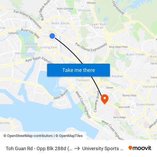 Toh Guan Rd - Opp Blk 288d (28631) to University Sports Centre map