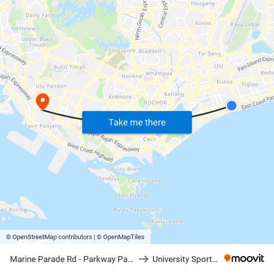 Marine Parade Rd - Parkway Parade (92049) to University Sports Centre map