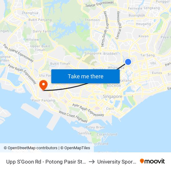 Upp S'Goon Rd - Potong Pasir Stn Exit B (60269) to University Sports Centre map