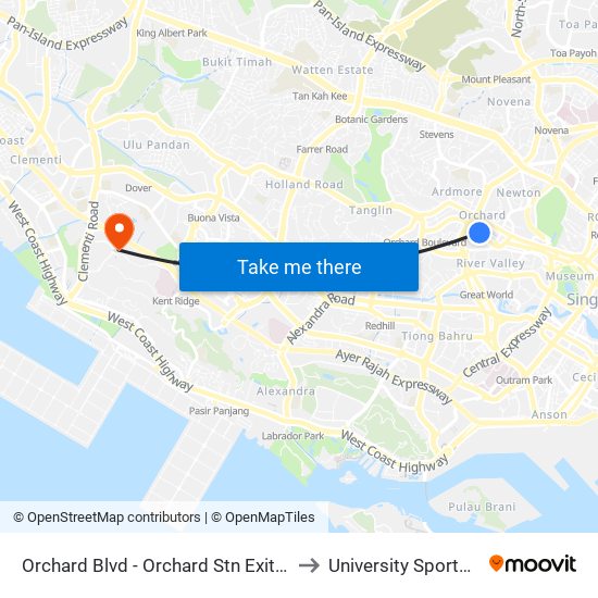 Orchard Blvd - Orchard Stn Exit 13 (09022) to University Sports Centre map