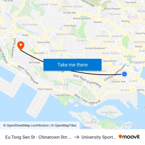 Eu Tong Sen St - Chinatown Stn Exit C (05013) to University Sports Centre map