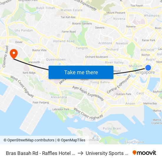 Bras Basah Rd - Raffles Hotel (02049) to University Sports Centre map