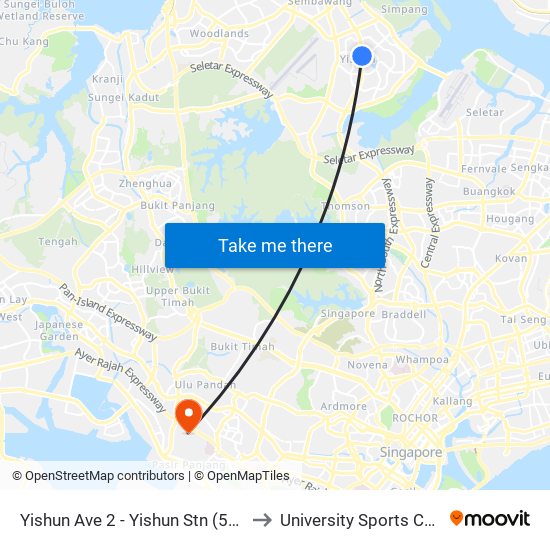 Yishun Ave 2 - Yishun Stn (59079) to University Sports Centre map