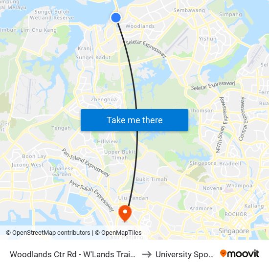 Woodlands Ctr Rd - W'Lands Train Checkpt (46069) to University Sports Centre map