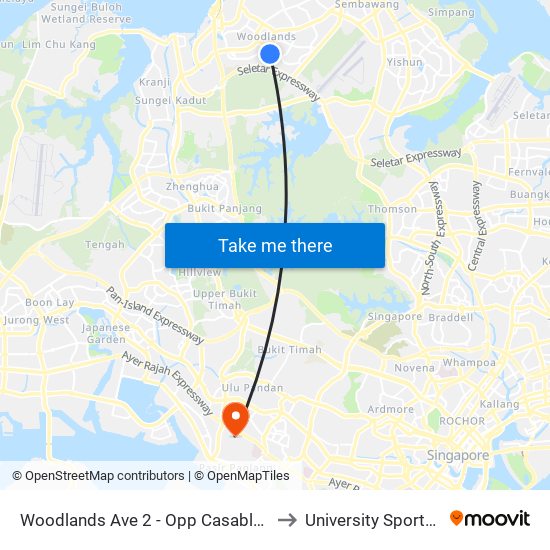 Woodlands Ave 2 - Opp Casablanca (46221) to University Sports Centre map