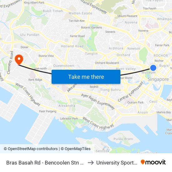 Bras Basah Rd - Bencoolen Stn Exit B (08069) to University Sports Centre map
