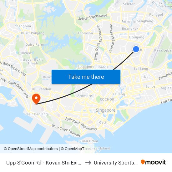 Upp S'Goon Rd - Kovan Stn Exit C (63039) to University Sports Centre map