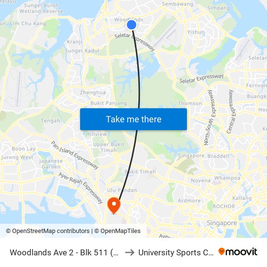 Woodlands Ave 2 - Blk 511 (46331) to University Sports Centre map