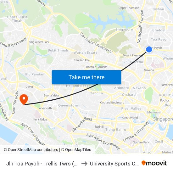 Jln Toa Payoh - Trellis Twrs (52071) to University Sports Centre map