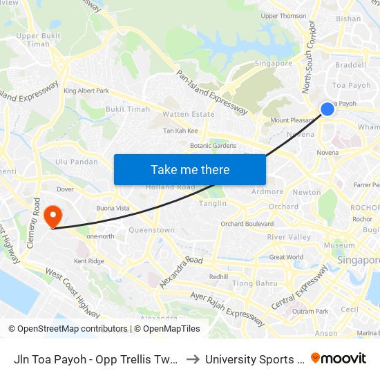 Jln Toa Payoh - Opp Trellis Twrs (52079) to University Sports Centre map