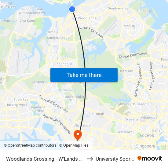 Woodlands Crossing - W'Lands Checkpt (46109) to University Sports Centre map