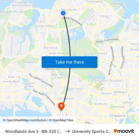 Woodlands Ave 3 - Blk 320 (46539) to University Sports Centre map