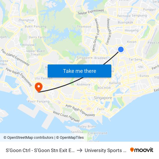 S'Goon Ctrl - S'Goon Stn Exit E (66351) to University Sports Centre map