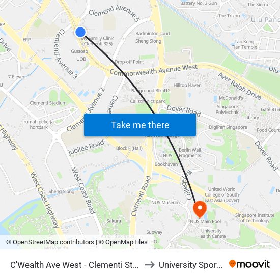 C'Wealth Ave West - Clementi Stn Exit B (17179) to University Sports Centre map