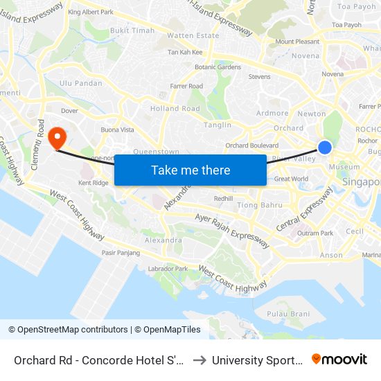 Orchard Rd - Concorde Hotel S'Pore (08138) to University Sports Centre map