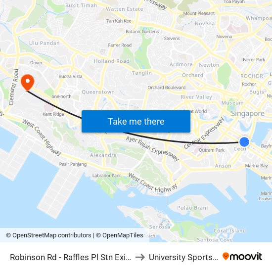 Robinson Rd - Raffles Pl Stn Exit F (03031) to University Sports Centre map