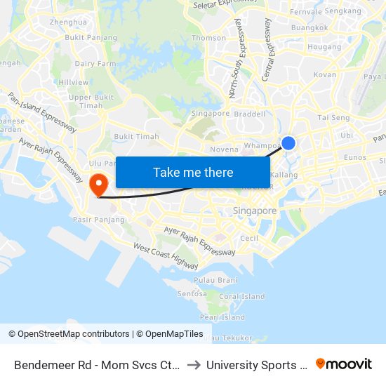 Bendemeer Rd - Mom Svcs Ctr (60179) to University Sports Centre map