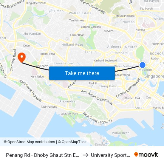 Penang Rd - Dhoby Ghaut Stn Exit B (08031) to University Sports Centre map