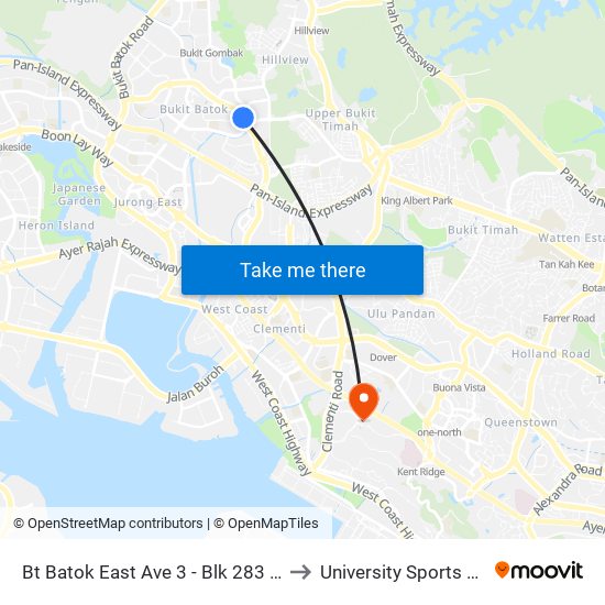 Bt Batok East Ave 3 - Blk 283 (43189) to University Sports Centre map