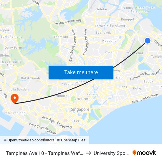 Tampines Ave 10 - Tampines Wafer Fab Pk (75351) to University Sports Centre map