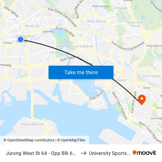 Jurong West St 64 - Opp Blk 662c (22499) to University Sports Centre map