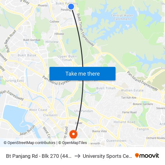 Bt Panjang Rd - Blk 270 (44261) to University Sports Centre map