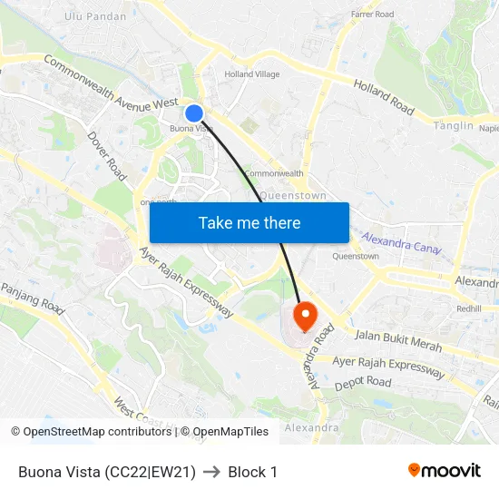 Buona Vista (CC22|EW21) to Block 1 map