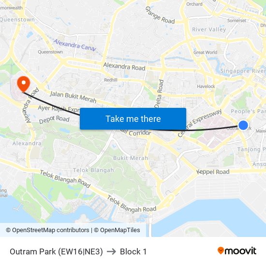 Outram Park (EW16|NE3) to Block 1 map