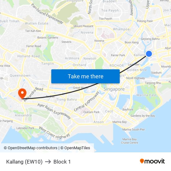 Kallang (EW10) to Block 1 map