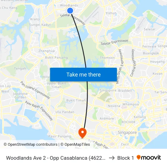 Woodlands Ave 2 - Opp Casablanca (46221) to Block 1 map