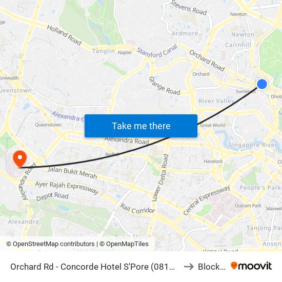 Orchard Rd - Concorde Hotel S'Pore (08138) to Block 1 map