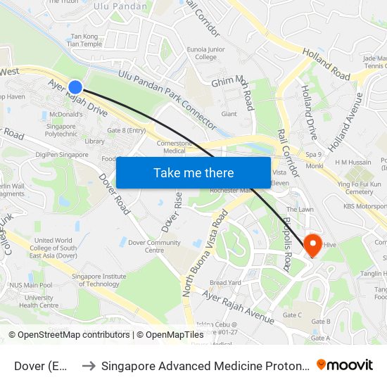 Dover (EW22) to Singapore Advanced Medicine Proton Therapy map