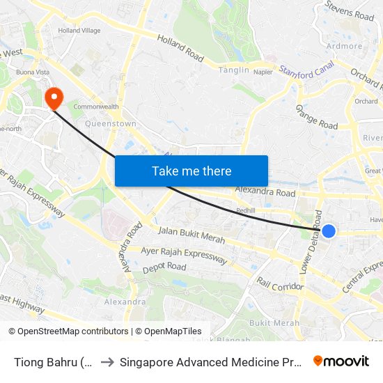 Tiong Bahru (EW17) to Singapore Advanced Medicine Proton Therapy map