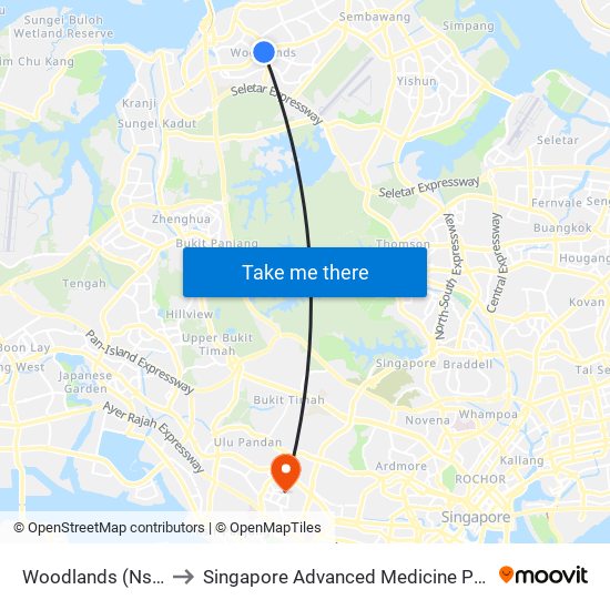 Woodlands (Ns9 | Te2) to Singapore Advanced Medicine Proton Therapy map