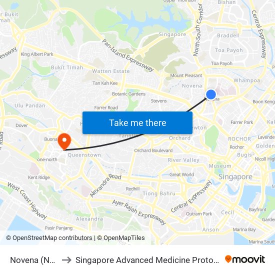 Novena (NS20) to Singapore Advanced Medicine Proton Therapy map