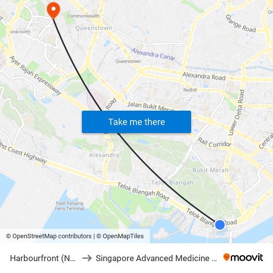 Harbourfront (NE1|CC29) to Singapore Advanced Medicine Proton Therapy map